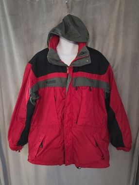 Columbia Size Large Red, Black & Gray Hooded Ski Jacket